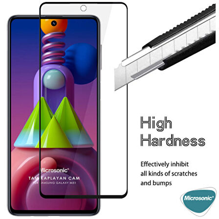 Microsonic Samsung Galaxy M51 Tam Kaplayan Temperli Cam Ekran Koruyucu Siyah