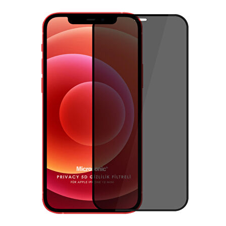 Microsonic Apple Uyumlu iPhone 12 Mini Privacy 5D Gizlilik Filtreli Cam Ekran Koruyucu Siyah