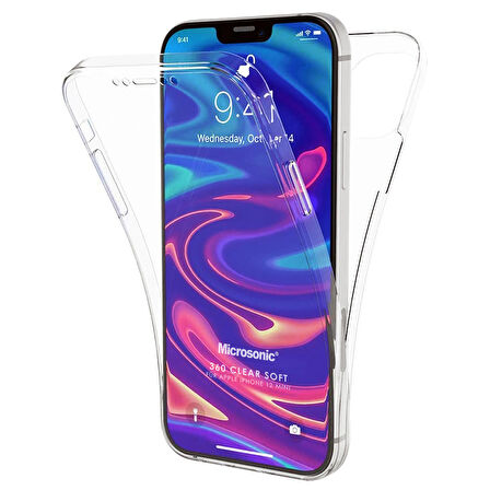 Microsonic Apple iPhone 12 Mini Kılıf 6 Tarafı Tam Full Koruma 360 Clear Soft Şeffaf