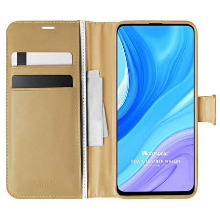 Microsonic Huawei Y9S Kılıf Delux Leather Wallet Gold