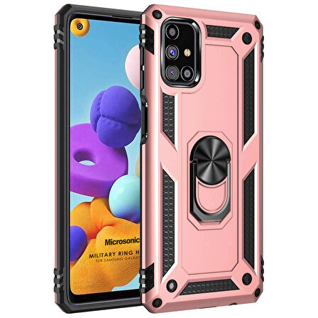 Microsonic Samsung Galaxy M51 Kılıf Military Ring Holder Rose Gold