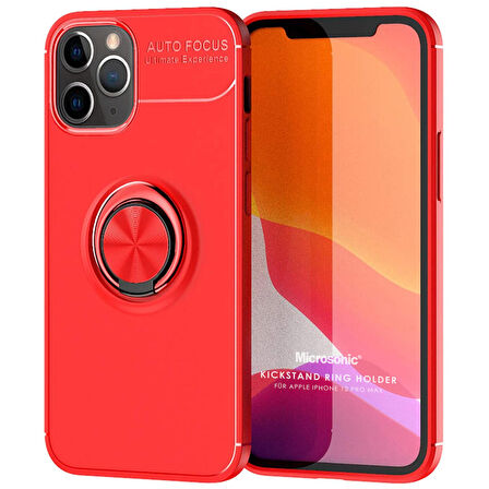 Microsonic Apple iPhone 12 Pro Max Kılıf Kickstand Ring Holder Kırmızı