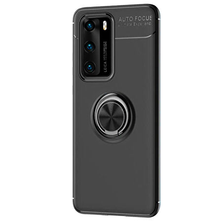 Microsonic Huawei P40 Kılıf Kickstand Ring Holder Siyah