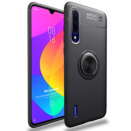 Microsonic Xiaomi Mi A3 Kılıf Kickstand Ring Holder Siyah