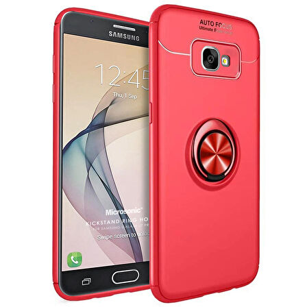 Microsonic Samsung Galaxy J7 Prime 2 Kılıf Kickstand Ring Holder Kırmızı