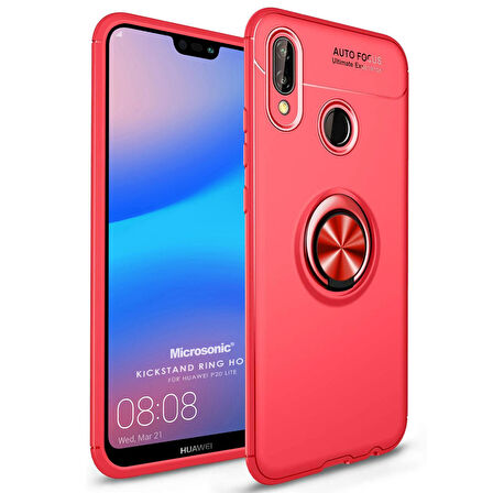 Microsonic Huawei P20 Lite Kılıf Kickstand Ring Holder Kırmızı