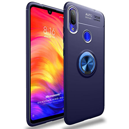 Microsonic Xiaomi Redmi Note 7 Pro Kılıf Kickstand Ring Holder Lacivert