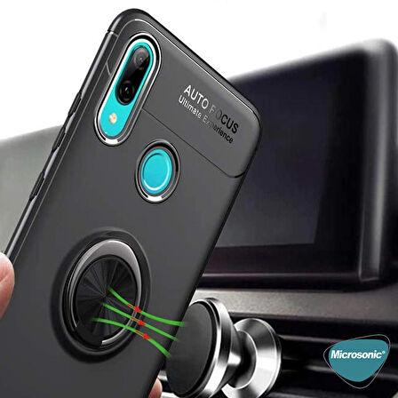 Microsonic Huawei Y7 2019 Kılıf Kickstand Ring Holder Siyah