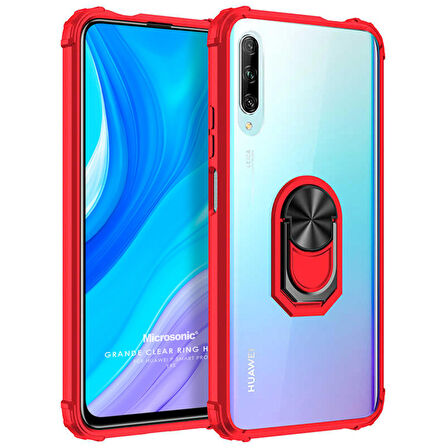 Microsonic Huawei P Smart Pro Kılıf Grande Clear Ring Holder Kırmızı