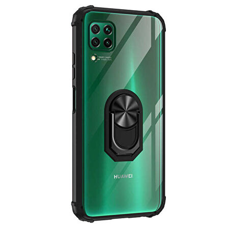 Microsonic Huawei P40 Lite Kılıf Grande Clear Ring Holder Siyah