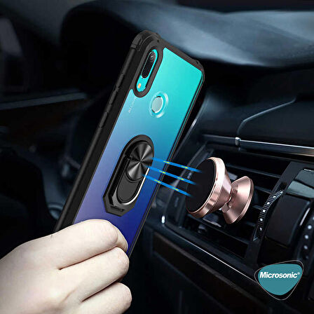 Microsonic Huawei Y6 2019 Kılıf Grande Clear Ring Holder Kırmızı