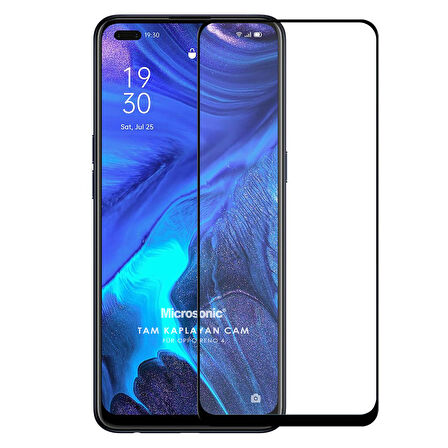 Microsonic Oppo Reno 4 Tam Kaplayan Temperli Cam Ekran Koruyucu Siyah