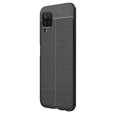 Microsonic Samsung Galaxy A12 Kılıf Deri Dokulu Silikon Siyah
