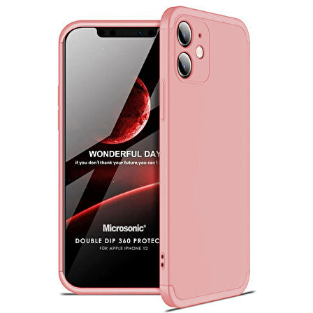 Microsonic Apple iPhone 12 Kılıf Double Dip 360 Protective Rose Gold