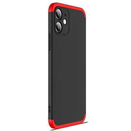 Microsonic Apple iPhone 12 Mini Kılıf Double Dip 360 Protective Siyah Kırmızı