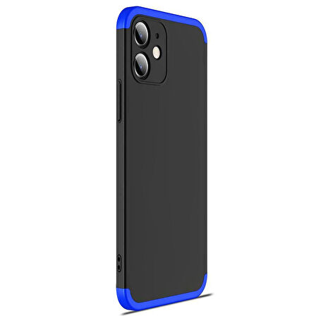 Microsonic Apple iPhone 12 Mini Kılıf Double Dip 360 Protective Siyah Mavi