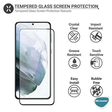 Microsonic Samsung Galaxy S21 Tam Kaplayan Temperli Cam Ekran Koruyucu Siyah