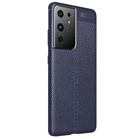 Microsonic Samsung Galaxy S21 Ultra Kılıf Deri Dokulu Silikon Lacivert