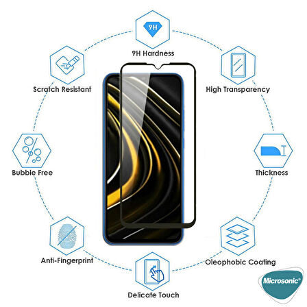 Microsonic Xiaomi Redmi Note 9 4G Tam Kaplayan Temperli Cam Ekran Koruyucu Siyah