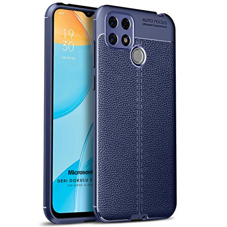 Microsonic Oppo A15 Kılıf Deri Dokulu Silikon Lacivert