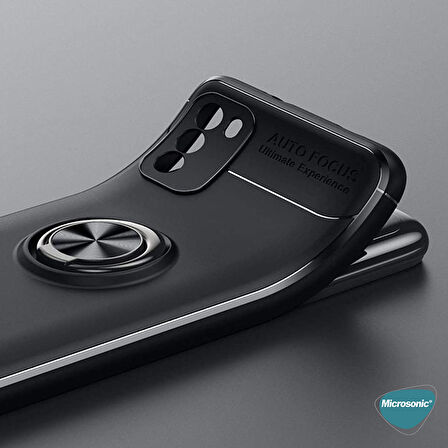 Microsonic Xiaomi Poco M3 Kılıf Kickstand Ring Holder Siyah