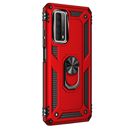 Microsonic Huawei P Smart 2021 Kılıf Military Ring Holder Kırmızı