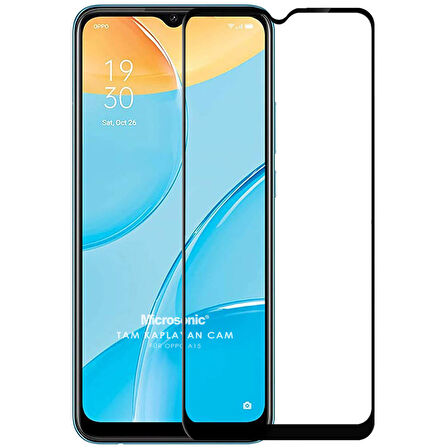Microsonic Oppo A15 Tam Kaplayan Temperli Cam Ekran Koruyucu Siyah