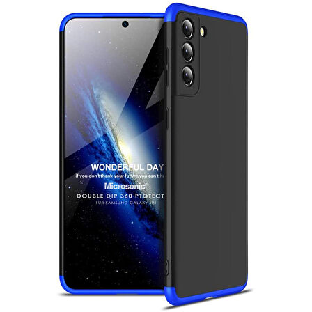 Microsonic Samsung Galaxy S21 Kılıf Double Dip 360 Protective Siyah Mavi