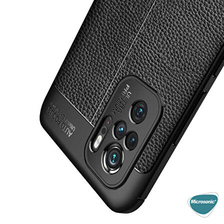Microsonic Xiaomi Redmi Note 10S Kılıf Deri Dokulu Silikon Siyah