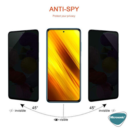 Microsonic Xiaomi Poco X3 Pro Privacy 5D Gizlilik Filtreli Cam Ekran Koruyucu Siyah