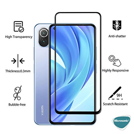 Microsonic Xiaomi Mi 11 Lite Tam Kaplayan Temperli Cam Ekran Koruyucu Siyah