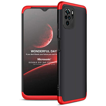 Microsonic Xiaomi Redmi Note 10 Kılıf Double Dip 360 Protective Siyah Kırmızı