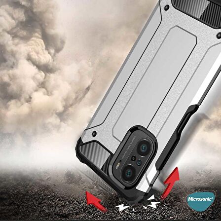 Microsonic Xiaomi Poco F3 Kılıf Rugged Armor Gümüş