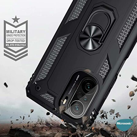Microsonic Xiaomi Poco F3 Kılıf Military Ring Holder Lacivert