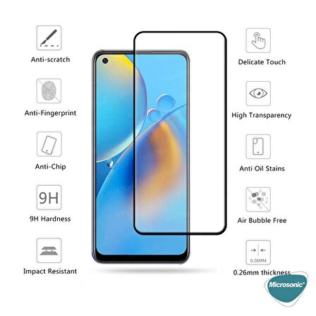 Microsonic Oppo A54 4G Tam Kaplayan Temperli Cam Ekran Koruyucu Siyah