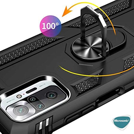 Microsonic Xiaomi Redmi Note 10 Pro Kılıf Military Ring Holder Siyah