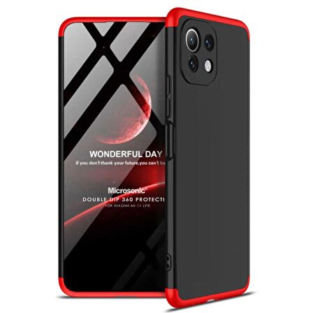 Microsonic Xiaomi Mi 11 Lite Kılıf Double Dip 360 Protective Siyah Kırmızı