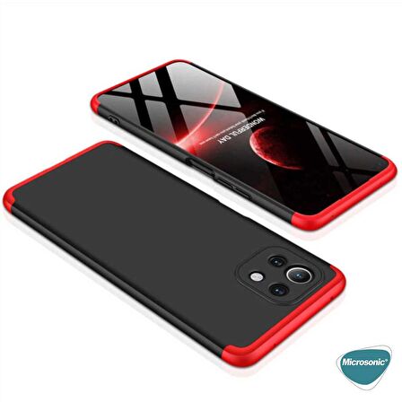 Microsonic Xiaomi Mi 11 Lite Kılıf Double Dip 360 Protective Siyah Kırmızı