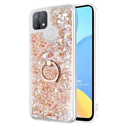 Microsonic Oppo A15 Kılıf Glitter Liquid Holder Gold