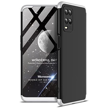 Microsonic Oppo A54 4G Kılıf Double Dip 360 Protective Siyah Gri