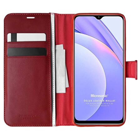 Microsonic Xiaomi Redmi 9T Kılıf Delux Leather Wallet Kırmızı