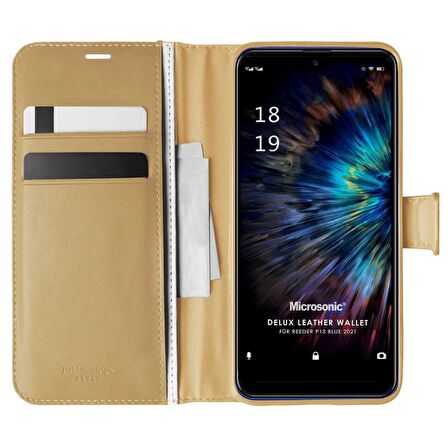 Microsonic Reeder P13 Blue 2021 Kılıf Delux Leather Wallet Gold