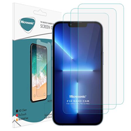 Microsonic Apple Uyumlu iPhone 13 Pro Screen Protector Nano Glass Cam Ekran Koruyucu (3'lü Paket)