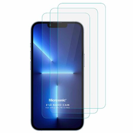 Microsonic Apple Uyumlu iPhone 13 Pro Screen Protector Nano Glass Cam Ekran Koruyucu (3'lü Paket)