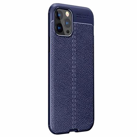 Microsonic Apple iPhone 13 Pro Max Kılıf Deri Dokulu Silikon Lacivert