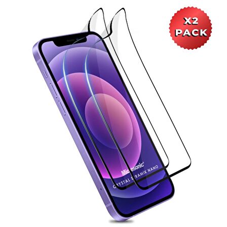 Microsonic Apple Uyumlu iPhone 12 Mini Crystal Seramik Nano Ekran Koruyucu Siyah (2 Adet)