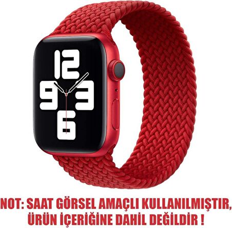 Microsonic Apple Watch Uyumlu Series 7 41mm Kordon, (Small Size, 127mm) Braided Solo Loop Band Kırmızı 