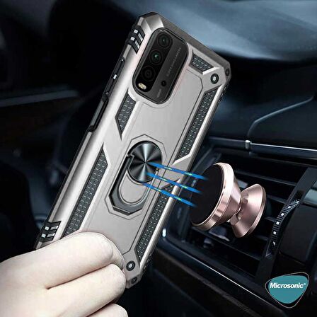 Microsonic Xiaomi Redmi 9T Kılıf Military Ring Holder Siyah