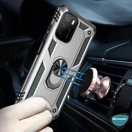 Microsonic Xiaomi Poco M3 Kılıf Military Ring Holder Kırmızı