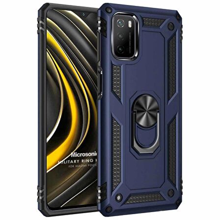 Microsonic Xiaomi Poco M3 Kılıf Military Ring Holder Lacivert